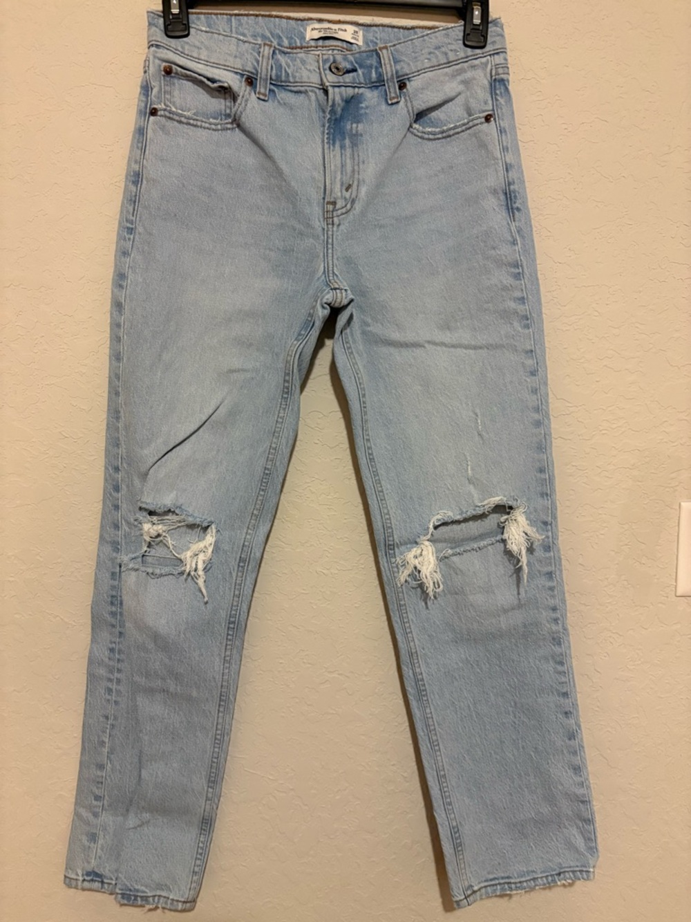 Abercrombie & Fitch Light Blue Distressed Straight-Leg Jeans